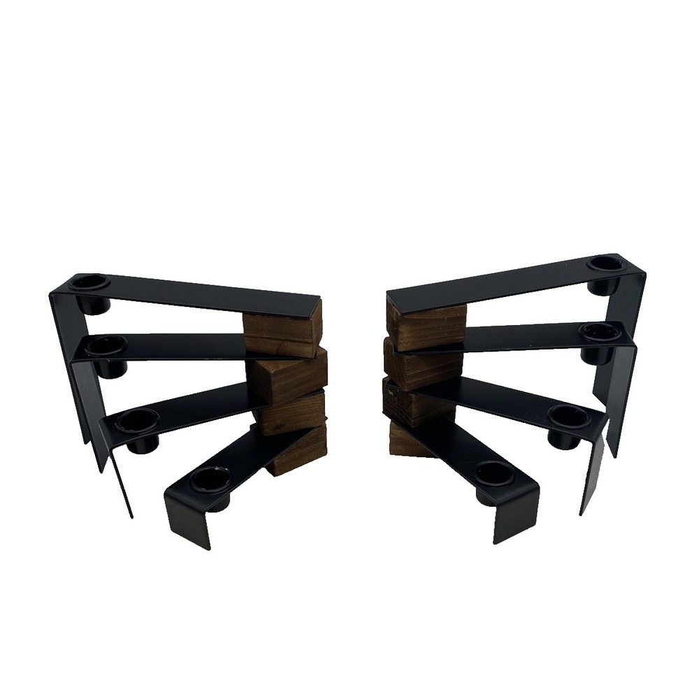 Unique Set of 2 Wood MCM Scandinavian style Candle Holders Adjustable Tiered